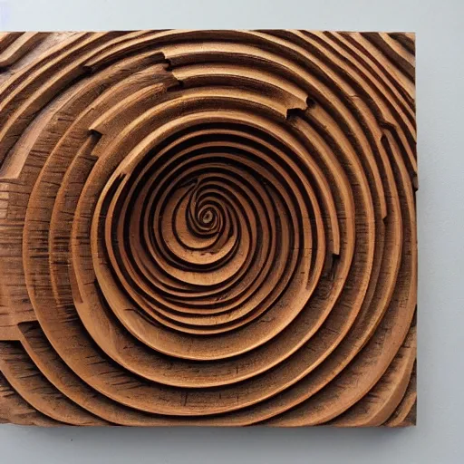 Image similar to wood carving of alternate dimension, warped space time