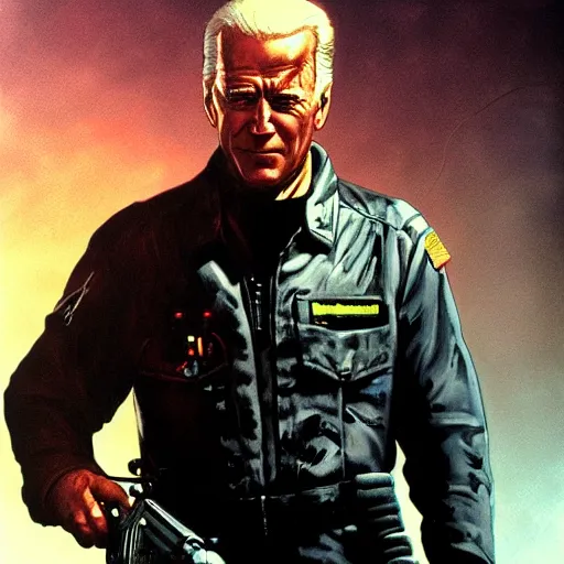 Image similar to joe biden as the terminator, dramatic lighting, cinematic, establishing shot, extremly high detail, photorealistic, cinematic lighting, artstation, style by James Gurney