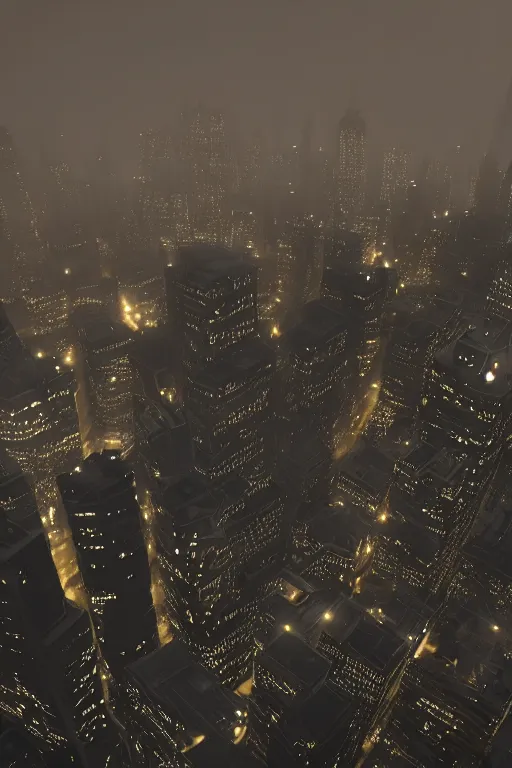 Image similar to night city without lights in fog, tall buildings, high details, cinematic, 8k resolution, beautiful detailed, insanely intricate details,