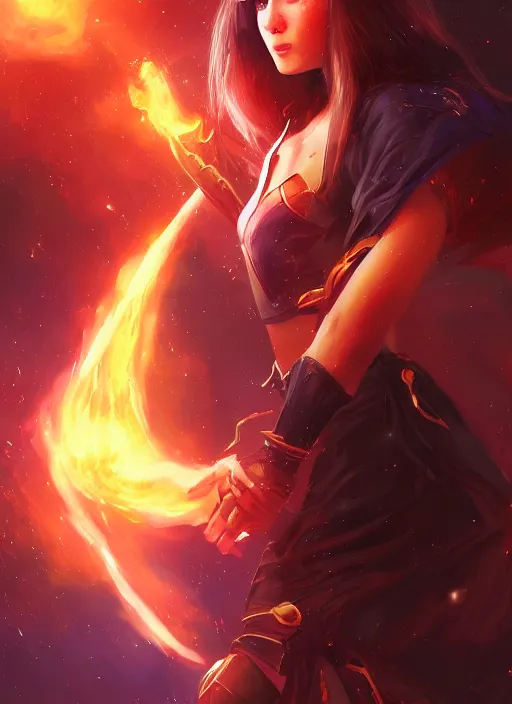 Image similar to fire mage in galaxy, artgerm, wlop, artstation, digital art, epic, best, detalied, high quality,