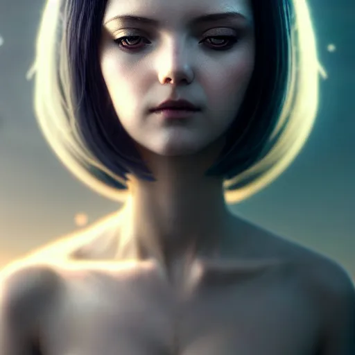 Image similar to goddess of time by tom bagshaw, gold eyes and silver wavy hair by ilya kuvshinov, rtx reflections, octane render 1 2 8 k, extreme high intricate details by wlop, digital anime art by ross tran, wide shot, close up shot, composition by sana takeda, dramatic lighting by greg rutkowski