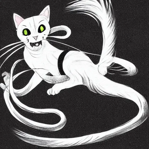 Image similar to a black and white drawing of a cat, an illustration of by gatoken shunshi, pixiv contest winner, dynamic pose, official art, sabattier effect