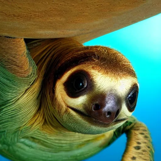 Image similar to sloth turtle hybrid, bold natural colors, national geographic photography, masterpiece, full shot