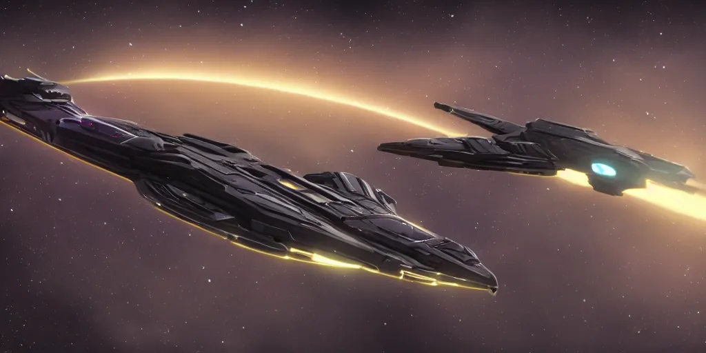 Image similar to Cinematic view of The Unfriendly Viper spaceship in style of Homeworld