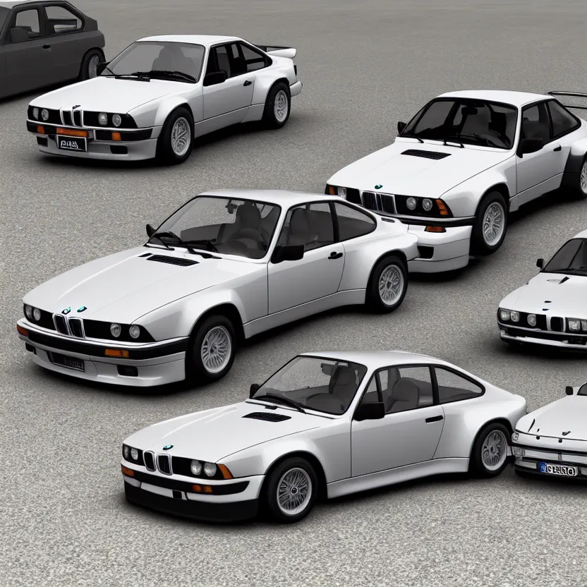 Prompt: bmw e 3 0, porsche 9 1 1, realistic, 4 k