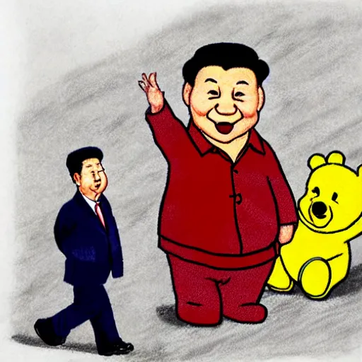 Image similar to drawing of xi jinping with the body of winnie the pooh and the head of xi jinping