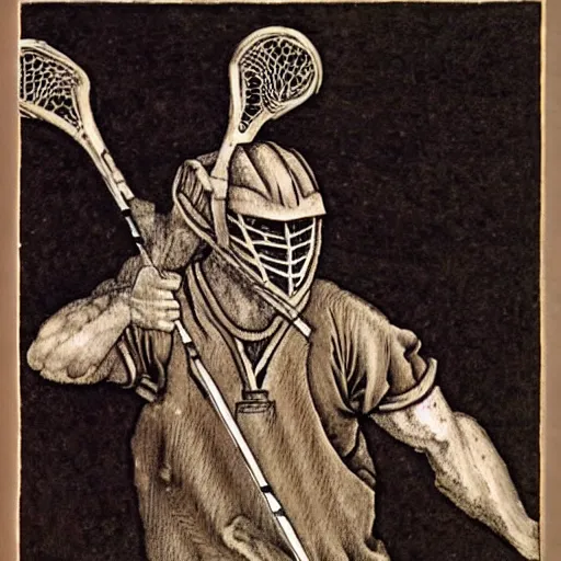 Image similar to lacrosse player, highly detailed, 8k, intricate, Albrecht Durer style