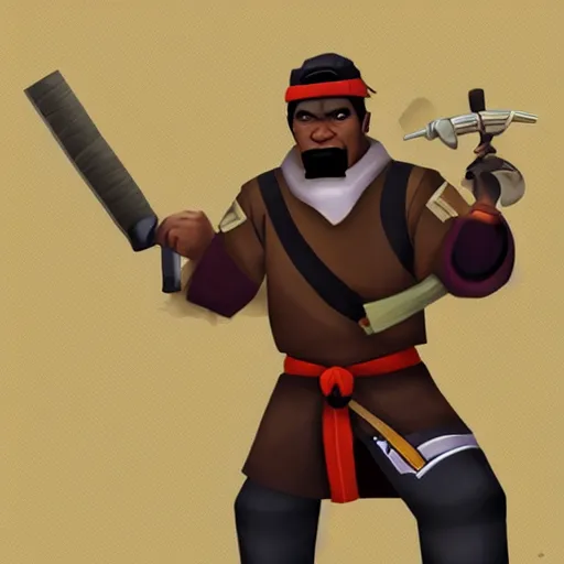 Prompt: team fortress 2 demoman as a samurai