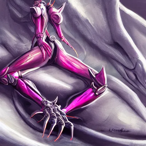 Image similar to very close up foot shot, detailed foot shot, hyperdetailed elegant beautiful stunning anthropomorphic hot mecha female dragon showing detailed sharp dragon claws close to camera, laying on beach, soft pads, sharp silver armor, fuchsia skin, feet art, warframe destiny fanart, giantess art, dragon paws, furaffinity, deviantart, octane, ekasportal