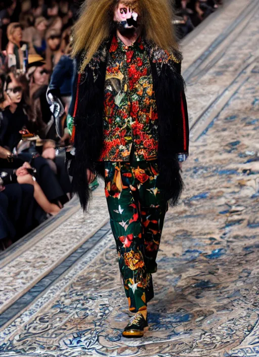 Image similar to hyperrealistic and heavy detailed gucci runway show of albert einstein, leica sl 2 5 0 mm, vivid color, high quality, high textured, real life