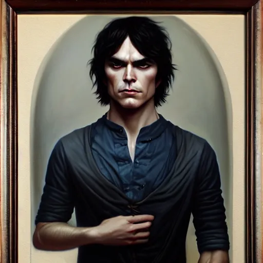 Image similar to attractive damon salvatore. highly detailed painting by tom bagshaw 8 k