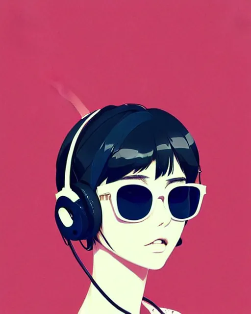 Prompt: girl wearing headphones and sunglasses, very anime!!! anime!! intricate details, high contrast colors, sharp, focused, detailed poster background, art by conrad roset and ilya kuvshinov