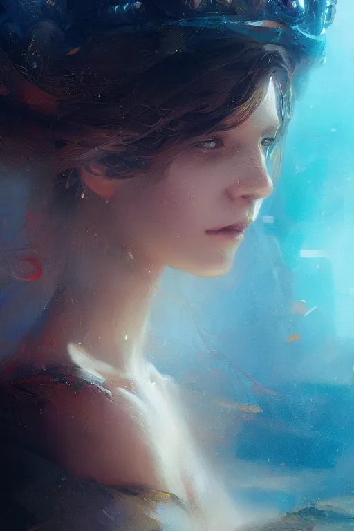 Image similar to Atlantis princess, gorgeous, close-up portrait, intricate, elegant, volumetric lighting, scenery, digital painting, highly detailed, artstation, sharp focus, illustration, concept art, ruan jia, steve mccurry