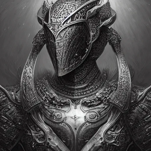 Image similar to 'a highly detailed character portrait of a radiant paladin, ornate gothic armor, intricate, digital painting, artstation, intricate, concept art, smooth, sharp focus, illustration, art by Zdzislaw Beksinski'