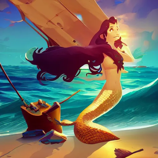 Image similar to painting mermaid treasure on sea of thieves game avatar hero smooth face median photoshop filter cutout vector, behance hd by jesper ejsing, by rhads, makoto shinkai and lois van baarle, ilya kuvshinov, rossdraws global illumination