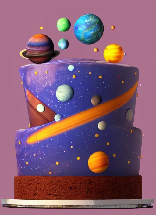 Image similar to a cake with all planets on it, au naturel, hyper detailed, digital art, trending in artstation, cinematic lighting, studio quality, smooth render, unreal engine 5 rendered, octane rendered, art style by pixar dreamworks warner bros disney riot games.