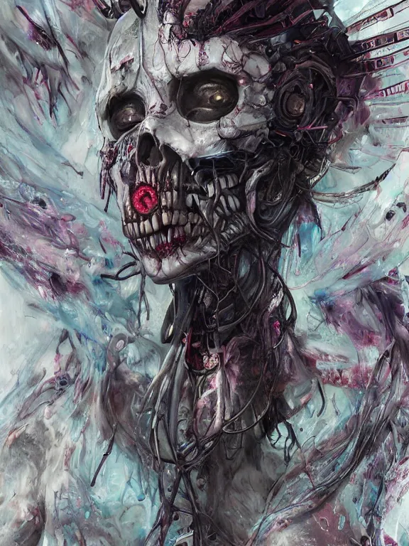 Prompt: portrait art of 8k ultra realistic undead eldritch horror corrupted ghost in the shell,decaying, cybernetic, full of colour, cinematic lighting, battered, trending on artstation, 4k, hyperrealistic, focused, extreme details,unreal engine 5, cinematic, masterpiece, art by ayami kojima, giger