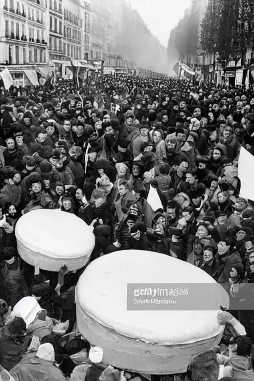 Image similar to citizens of paris riot and roll a giant cheese fondue onto champs elysees, getty images