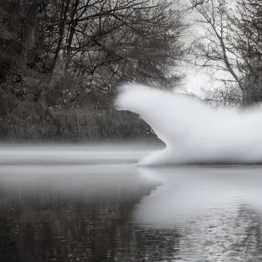 Image similar to photo of a ghost floating over a river, fur, realistic, national geographic