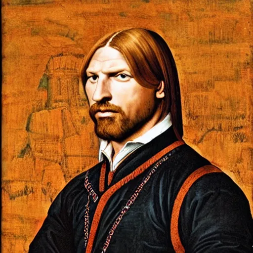 a renaissance portrait of Triple H with long flaxen | Stable Diffusion