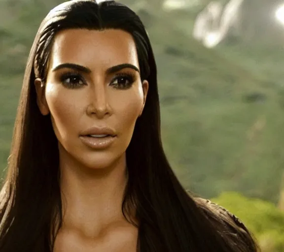 Image similar to a movie still of kim kardashian in the movie the lord of the rings