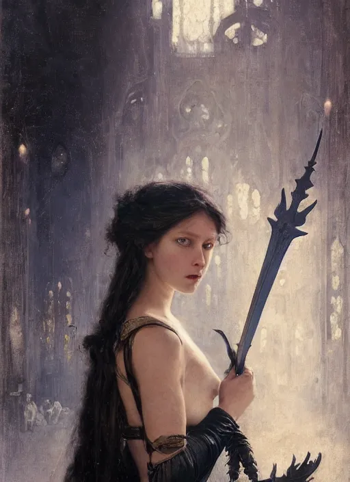 Image similar to beautiful young blue eyed woman wearing black medieval armour, by gaston bussiere, bayard wu, greg rutkowski, giger, maxim verehin, greg rutkowski, masterpiece, sharp focus, cinematic lightning