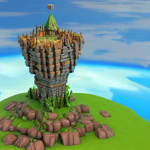 Prompt: flying castle atop a floating island, realistic