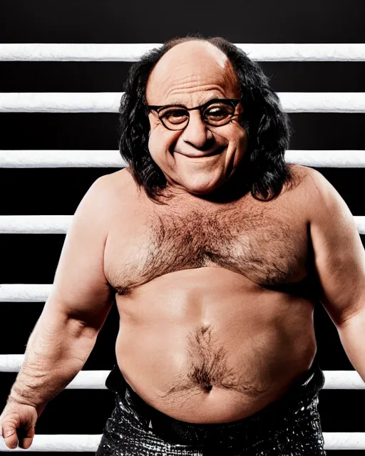 Image similar to portrait of danny devito as a wwe professional wrestler. photographic, photography