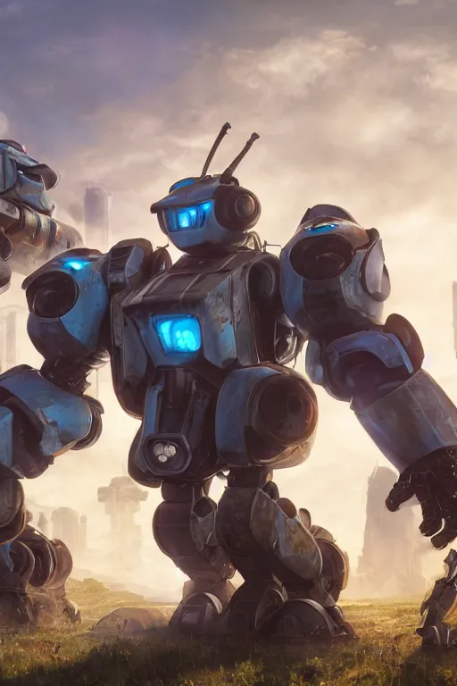 Image similar to mechwarrior 5 : mercenaries mech megaman transformer robot boss tank engine game octane render, 4 k, hd 2 0 2 2 3 d cgi rtx hdr style chrome reflexion glow fanart, global illumination ray tracing hdr fanart arstation by ian pesty by jesper ejsing pixar and disney unreal zbrush central hardmesh