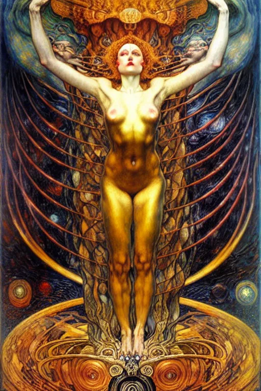 Image similar to Divine Chaos Engine by Karol Bak, Jean Delville, William Blake, Gustav Klimt, and Vincent Van Gogh, symbolist, visionary