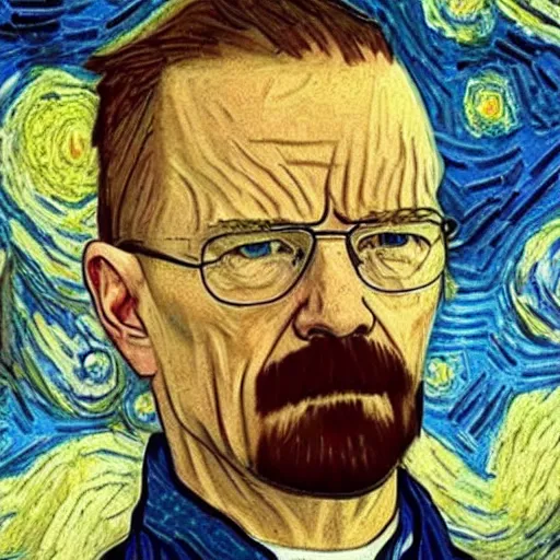 Prompt: walter white inside a van gogh painting