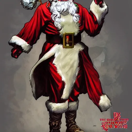 Prompt: an epic fantasy comic book style full body portrait painting of santa claus. d & d. fantasy. intricate. elegant. highly detailed. digital painting. artstation. concept art. matte. sharp focus. illustration. art by artgerm and greg rutkowski and alphonse mucha