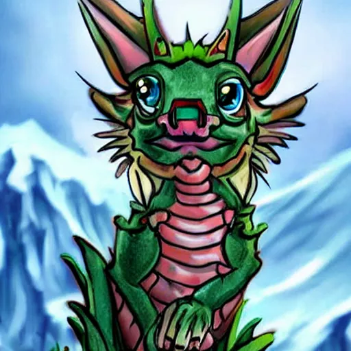 Image similar to a cute eastern dragon with big eyes and friendly