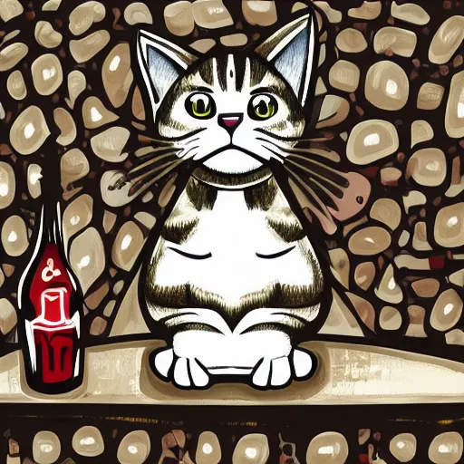 Prompt: a football hooligan cat inside a pub, digital art