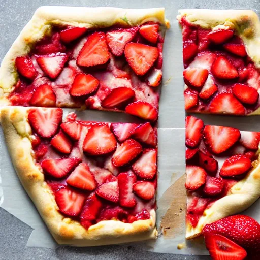 Prompt: cookbook photo of strawberry pizza