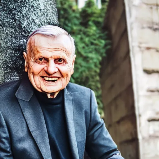 Prompt: outdoor portrait of a karol wojtyła smilling wearing stylish modern clothes, photo taken in 2 0 2 0, detailed, award winning photography