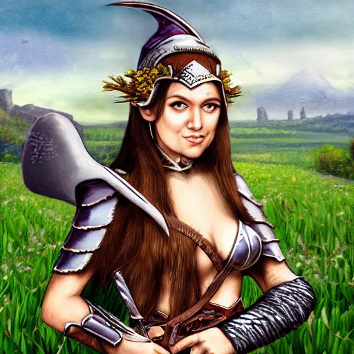 Prompt: fantasy portrait of an elf warrior with a field in the background