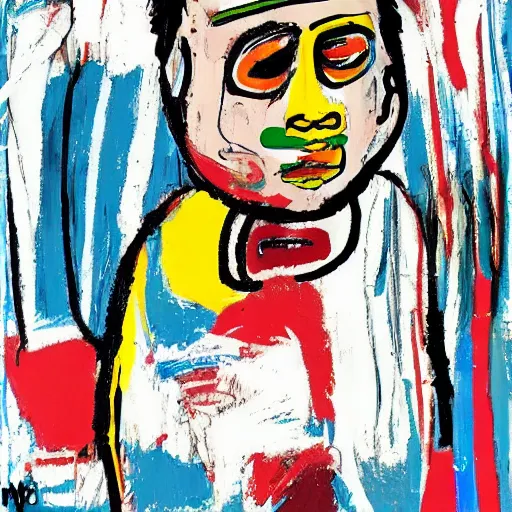 Prompt: portrait of fat man by jean - michel basquiat. pollock, warhol. texture