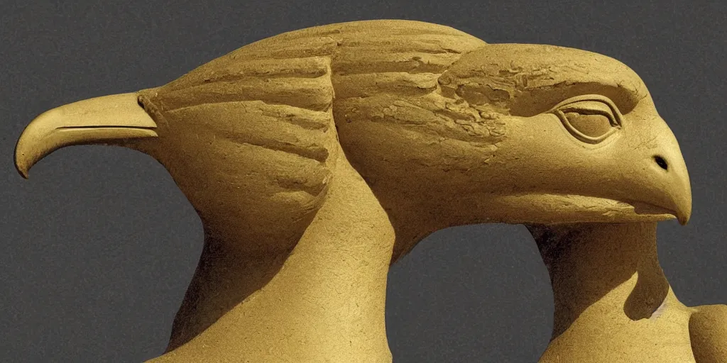 Prompt: a sphinx with a head of a eagle. Hyperrealistic photograph