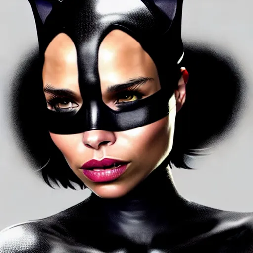 Prompt: epic professional digital art of Zoe Kravitz as Catwoman, best on artstation, cgsociety, wlop, cosmic, epic, stunning, gorgeous, much detail, much wow
