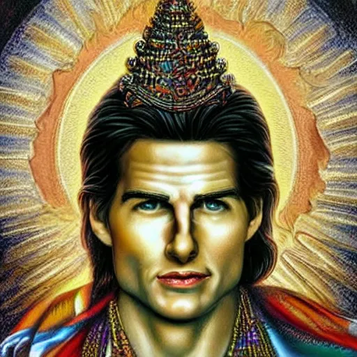 Image similar to hyperrealistic artwork depiction of Tom Cruise as the Hindu God Vishnu