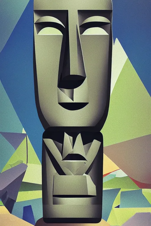 Image similar to cubist moai statue cutout digital illustration cartoon colorful beeple