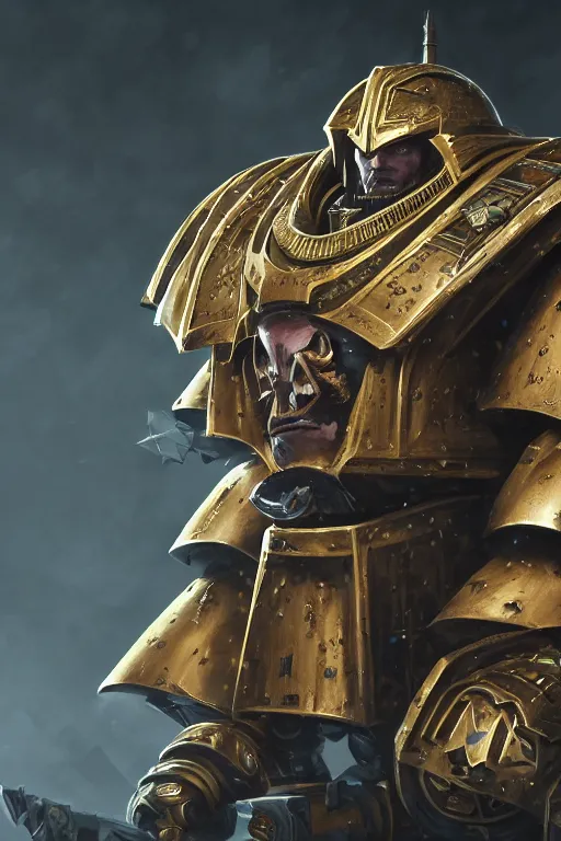 Image similar to armor portrait heros warhammer 4 0 k horus heresy fanart - the primarchs emperor by johannes helgeson animated with vfx concept artist & illustrator global illumination ray tracing hdr fanart arstation zbrush central hardmesh 8 k octane renderer