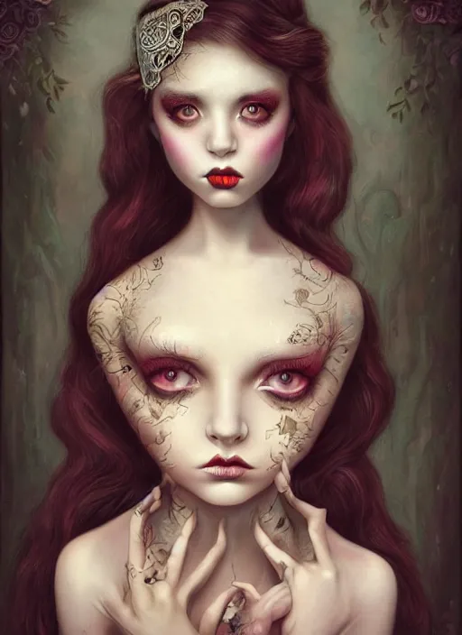 Image similar to pop surrealism, lowbrow art, realistic cute princess painting, bridal victorian fashion, hyper realism, muted colours, rococo, natalie shau, loreta lux, tom bagshaw, mark ryden, trevor brown style,