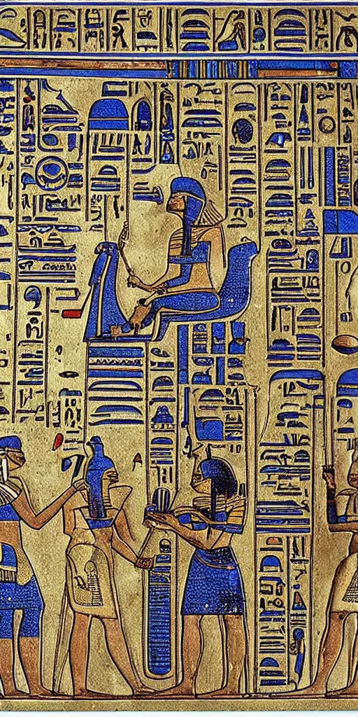 Image similar to egyptian hieroglyph blueprints to a spaceship