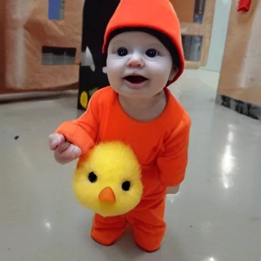 Image similar to cute baby chick dressed as an inmate