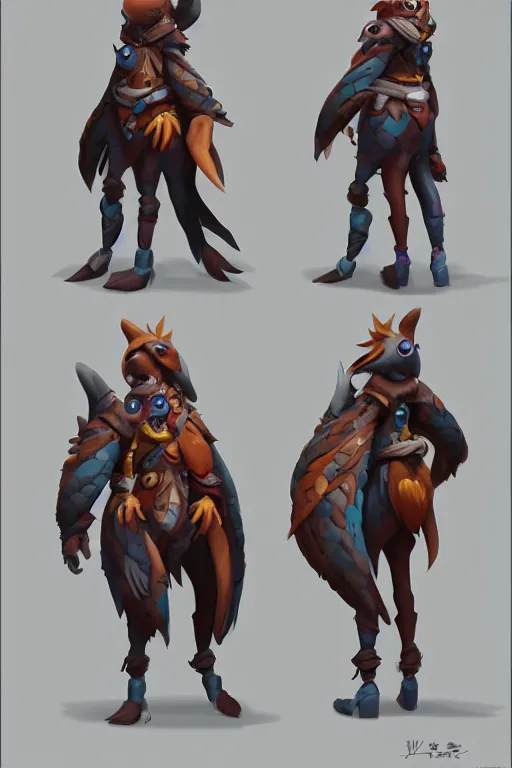 Image similar to Trendy Anthropomorphic bird, MOBA character concept art by Jason Chan and Willian Murai, 8k, unreal engine