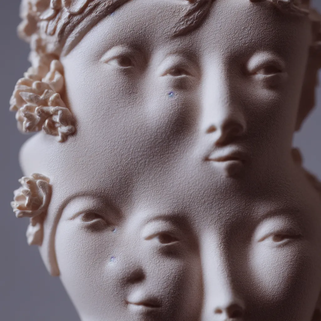 Prompt: a single face, close up photo - real delicate ceramic porcelain sculpture of an ornate girl detailed in front of an intricate background by mondrian, backlit lighting, subsurface scattering, translucent, thin porcelain, octane renderer, colorful, physically based rendering,