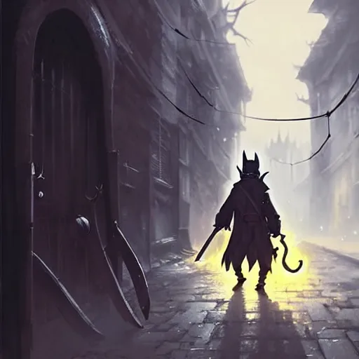 Prompt: pikachu in a back alley wielding a machete and a blunderbuss, art by greg rutkowski and guweiz, in the style of bloodborne, intricate, elegant, highly detailed, smooth, sharp focus, artstation