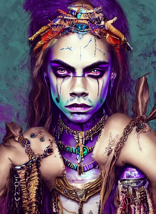 Prompt: cara delevingne as a voodoo priestess, detailed digital art, trending on Artstation